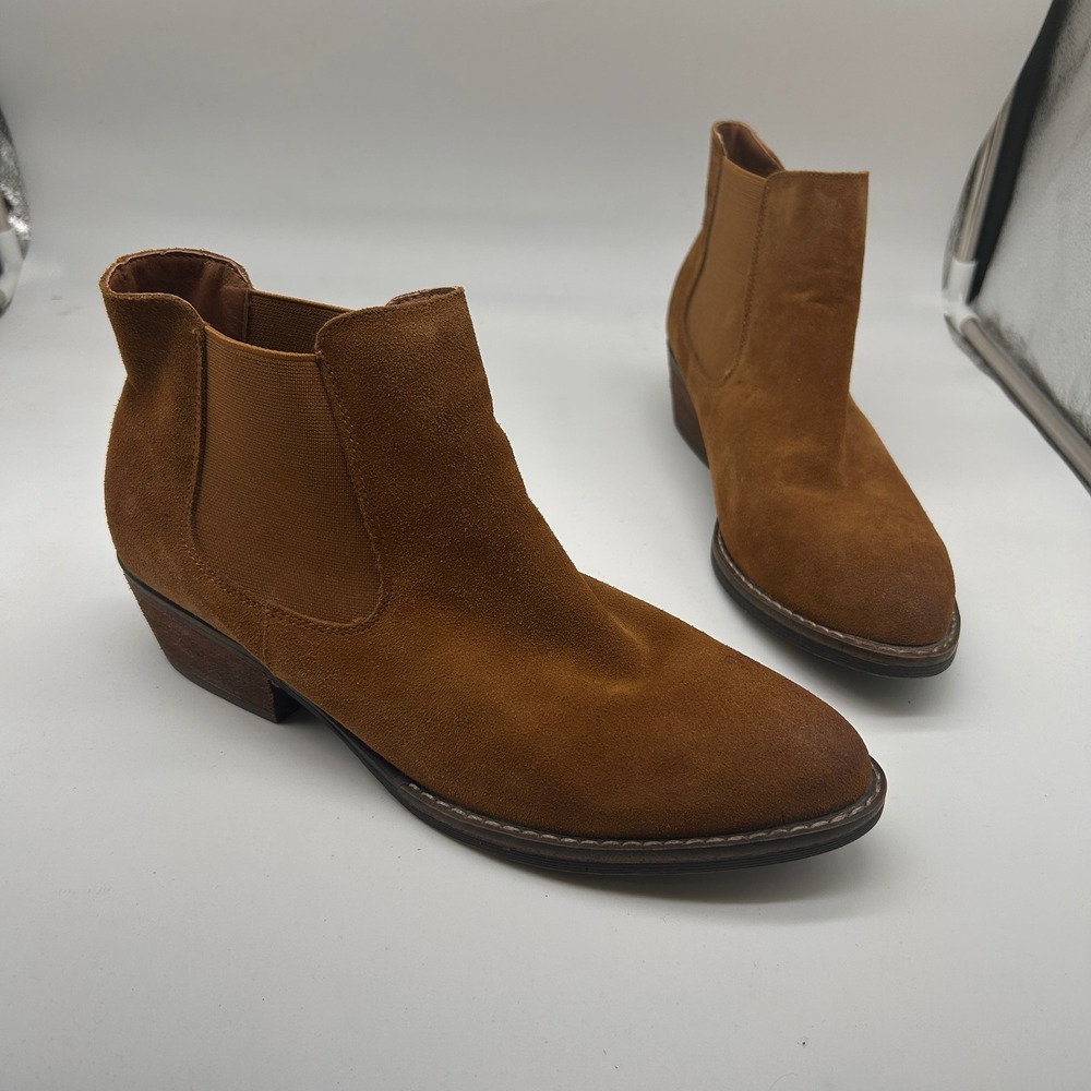 Wild Diva Brown Suede Chelsea Ankle Boots‎ Block Heel Women's Size 10